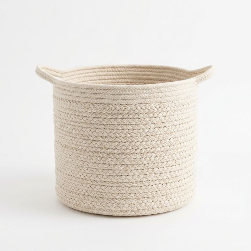 Cesta Plegable de Cuerda de Algodón Natural Tejida con Asas
