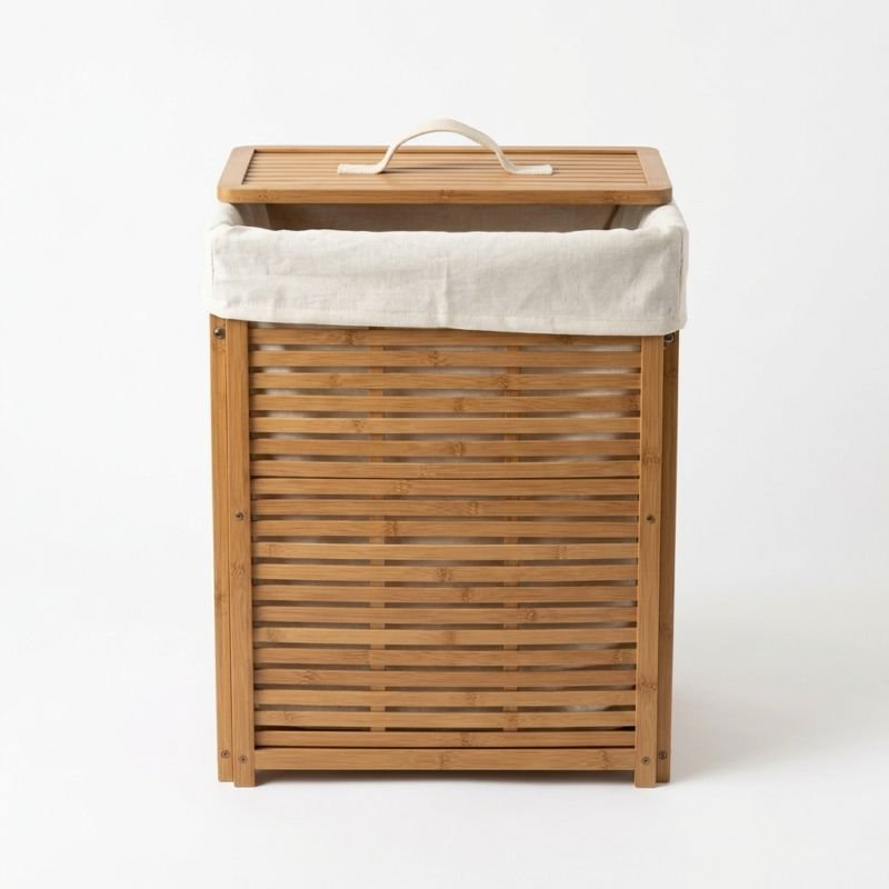 Cesto de Lavandería Plegable con Tapa y Bolsa de Lino Desmontable