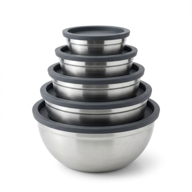 Set de 5 Bowls Mezcladores de Acero Inoxidable con Tapas Herméticas